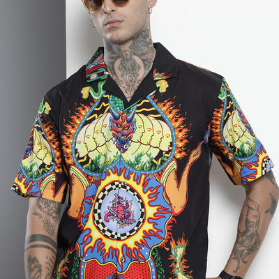 Men's Black Oversized Kitch Street Wear Shirt