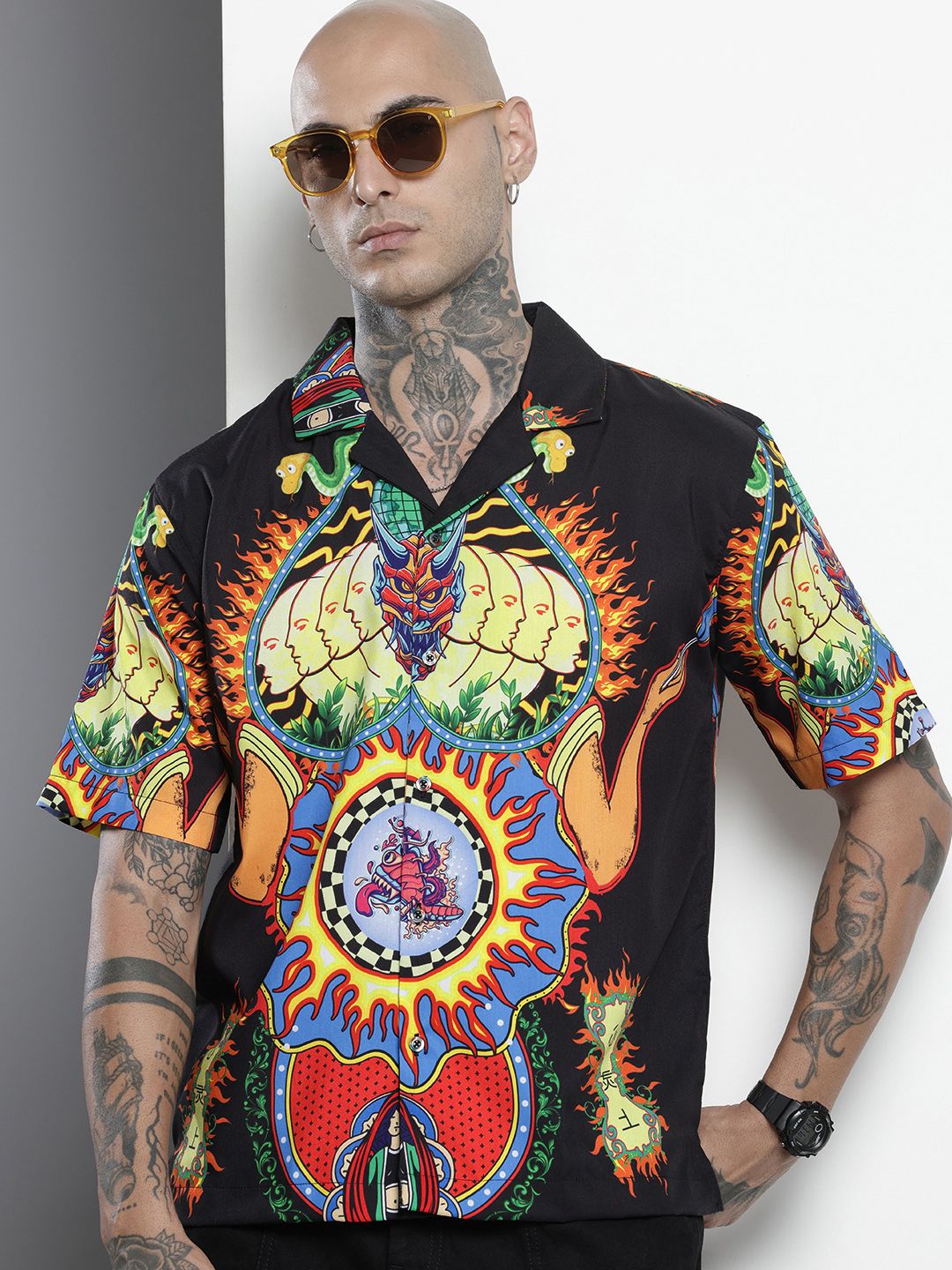 Men's Black Oversized Kitch Street Wear Shirt