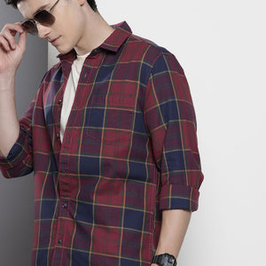 Men's Red Slim Fit Checked Casual Shirt
