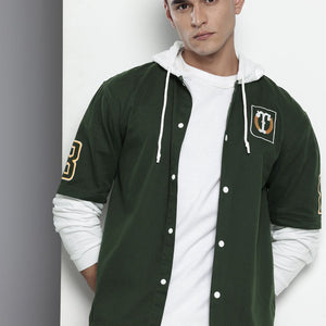 Men's Green Regular Fit Graphic Street Wear Shirt