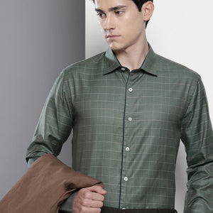 Men's Olive Slim Fit Checked Formal Shirt
