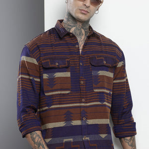 Men's Brown Relaxed Fit Geometric Resort Wear Shirt
