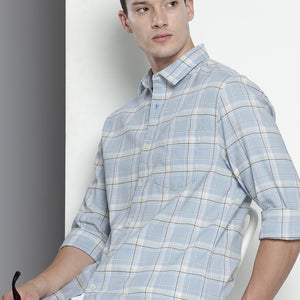 Men's Blue Slim Fit Checked Casual Shirt