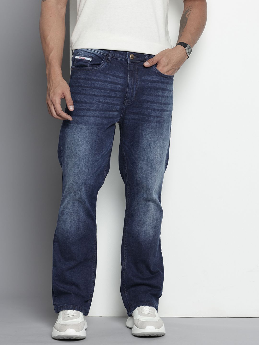 Men's Blue Bootcut Solid Stretchable Jeans