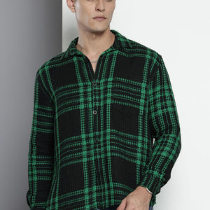Men's Black Relaxed Fit Textured Casual Shirt