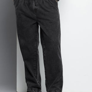 Men's Grey Relaxed Fit Solid Denim Joggers