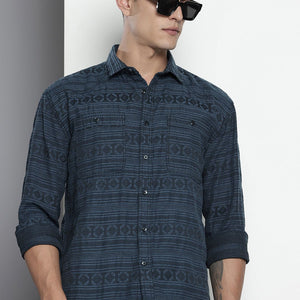 Men's Grey Relaxed Fit Textured Resort Wear Shirt