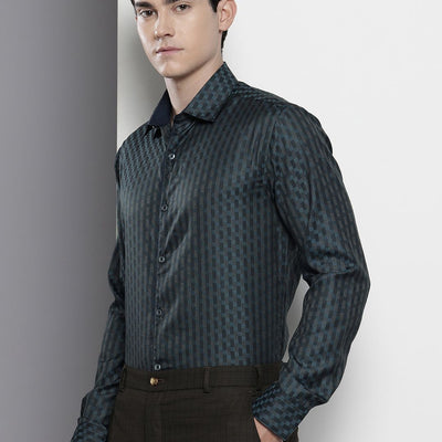 Men's Green Slim Fit Checked Formal Shirt