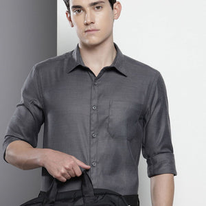 Men's Grey Slim Fit Solid Formal Shirt