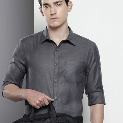 Men's Grey Slim Fit Solid Formal Shirt