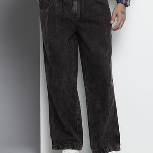 Men's Black Relaxed Fit Solid Denim Joggers