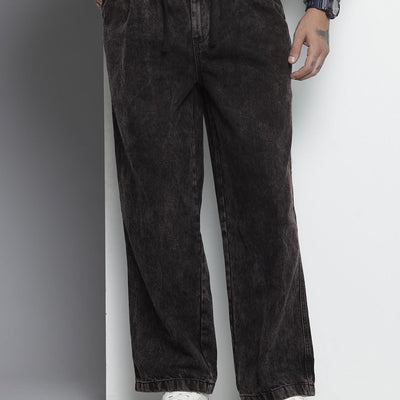 Men's Black Relaxed Fit Solid Denim Joggers