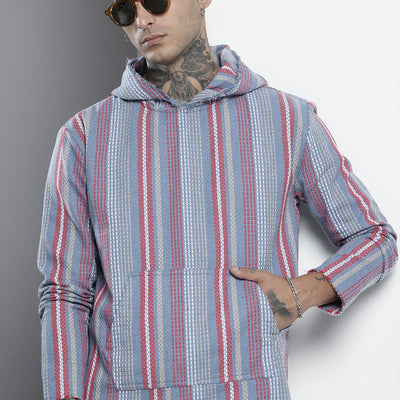 Men's Blue Relaxed Fit Vertical Stripes Resort Wear Shirt