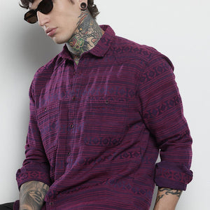 Men's Pink Relaxed Fit Textured Resort Wear Shirt