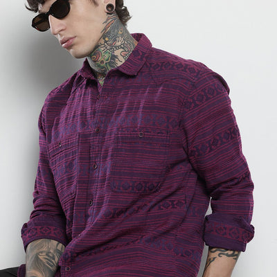 Men's Pink Relaxed Fit Textured Resort Wear Shirt