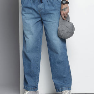Men's Blue Relaxed Fit Solid Denim Joggers