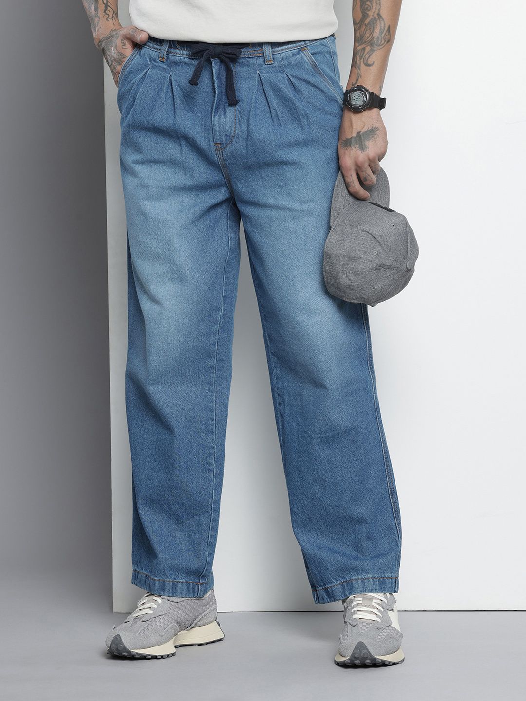 Men's Blue Relaxed Fit Solid Denim Joggers