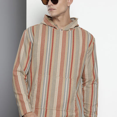 Men's Brown Relaxed Fit Vertical Stripes Resort Wear Shirt