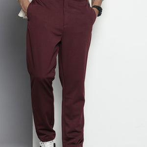 Men's Maroon Relaxed Fit Solid Chinos