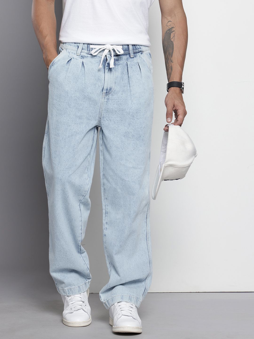 Men's Blue Relaxed Fit Solid Denim Joggers