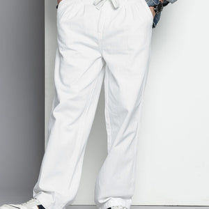 Men's White Relaxed Fit Solid Denim Joggers