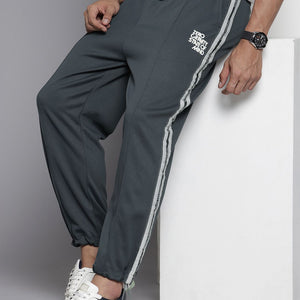 Men's Grey Relaxed Fit Printed Wide Leg Joggers