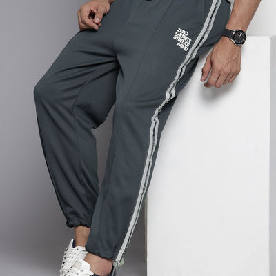 Men's Grey Relaxed Fit Printed Wide Leg Joggers