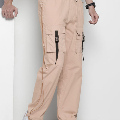 Men's Khaki Relaxed Fit Solid Utility Cargo Jogger