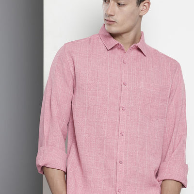 Men's Pink Slim Fit Vertical Striped Casual Shirt