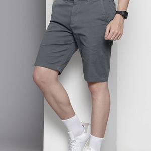 Men's Silver Regular Fit Solid Chino Shorts