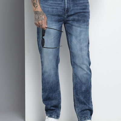 Men's Blue Regular Fit Solid Denim Joggers
