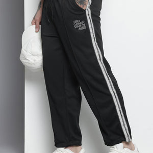 Men's Black Relaxed Fit Printed Wide Leg Joggers