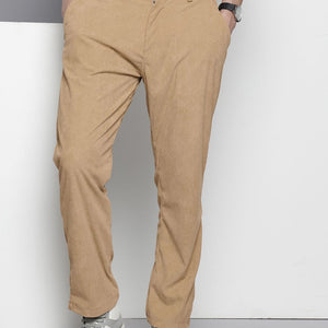 Men's Khaki Straight Fit Textured Trousers