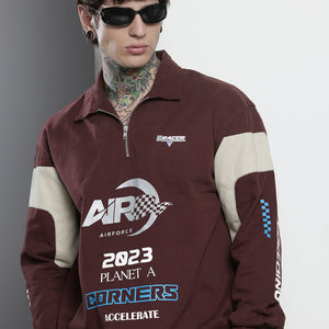 Men's Maroon Regular Fit Graphic Print Street Wear Overshirt