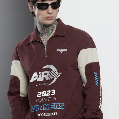 Men's Maroon Regular Fit Graphic Print Street Wear Overshirt