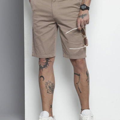 Men's Brown Regular Fit Solid Chino Shorts