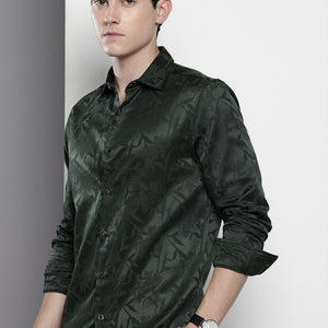 Men's Green Slim Fit Textured Party Wear Shirt