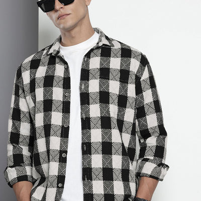 Men's Black Relaxed Fit Checked Resort Wear Shirt