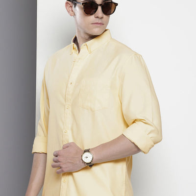 Men's Yellow Slim Fit Solid Casual Shirt