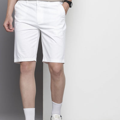 Men's White Regular Fit Solid Chino Shorts