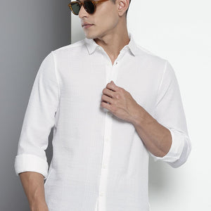 Men's White Regular Fit Solid Resort Wear Shirt