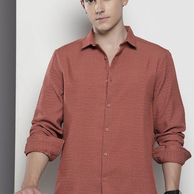 Men's Rust Regular Fit Solid Resort Wear Shirt