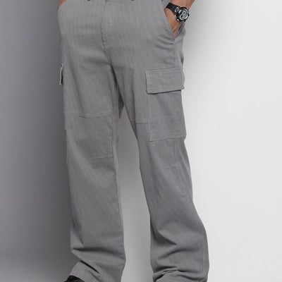 Men's Grey Relaxed Fit Geometric Print Cargos
