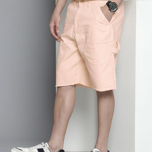 Men's Pink Relaxed Fit Patched Utility Shorts