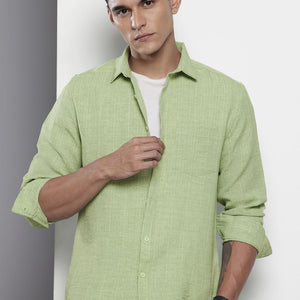 Men's Green Slim Fit Vertical Striped Casual Shirt