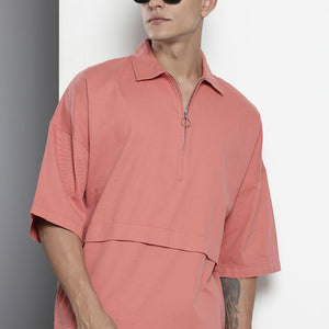 Men's Pink Oversized Solid Street Wear Shirt