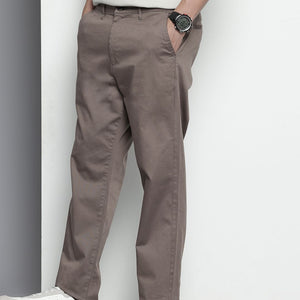 Men's Grey Regular Fit Solid Chinos