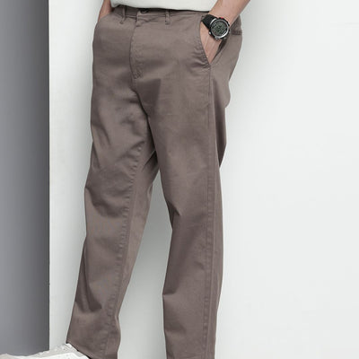 Men's Grey Regular Fit Solid Chinos