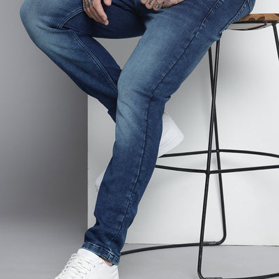 Men's Blue Regular Fit Solid Denim Joggers