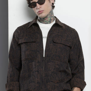 Men's Brown Regular Fit Textured Casual Shirt